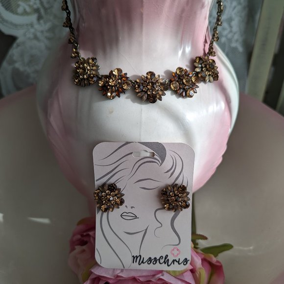 Vintage VCLM Amber rhinestone necklace with matching earrings - Picture 1 of 9